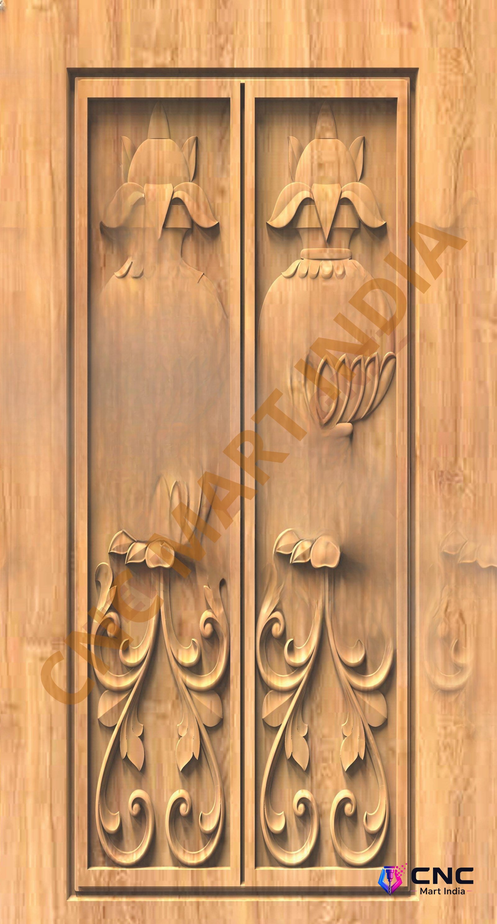 GSK EMBOSSING - EMD-32 Kalash Motif Traditional Carved Wooden Door 3D Model
